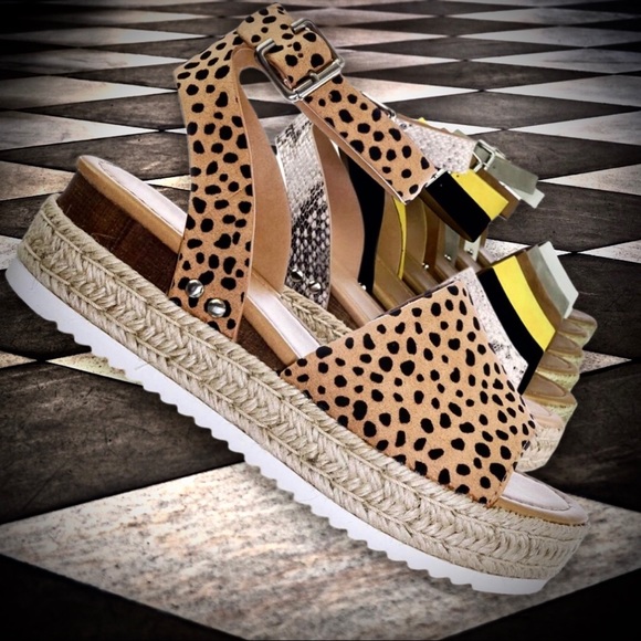 Soda Leopard Cheetah Espadrille Platform Sandals - Picture 2 of 8